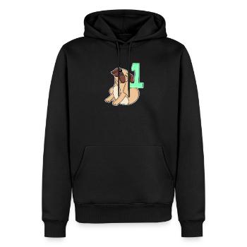 Numéro 1 Numéro Un - Motif de chien carlin - Sweat à capuche Premium bio Homme - noir - Devant - Nico (187cm)