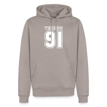 TECHNO 91 - Männer Premium Bio Hoodie - Taupe - Vorne - Nico (187cm)