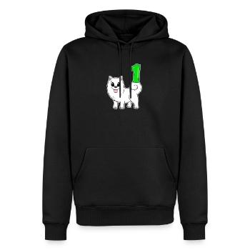 Zahl 1 Nummer Eins - Samojede Hund Motiv - Männer Premium Bio Hoodie - Schwarz - Vorne - Nico (187cm)