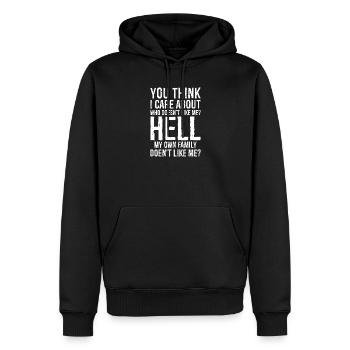 you think I care about who doesn't like me - Sweat à capuche Premium bio Homme - noir - Devant - Nico (187cm)