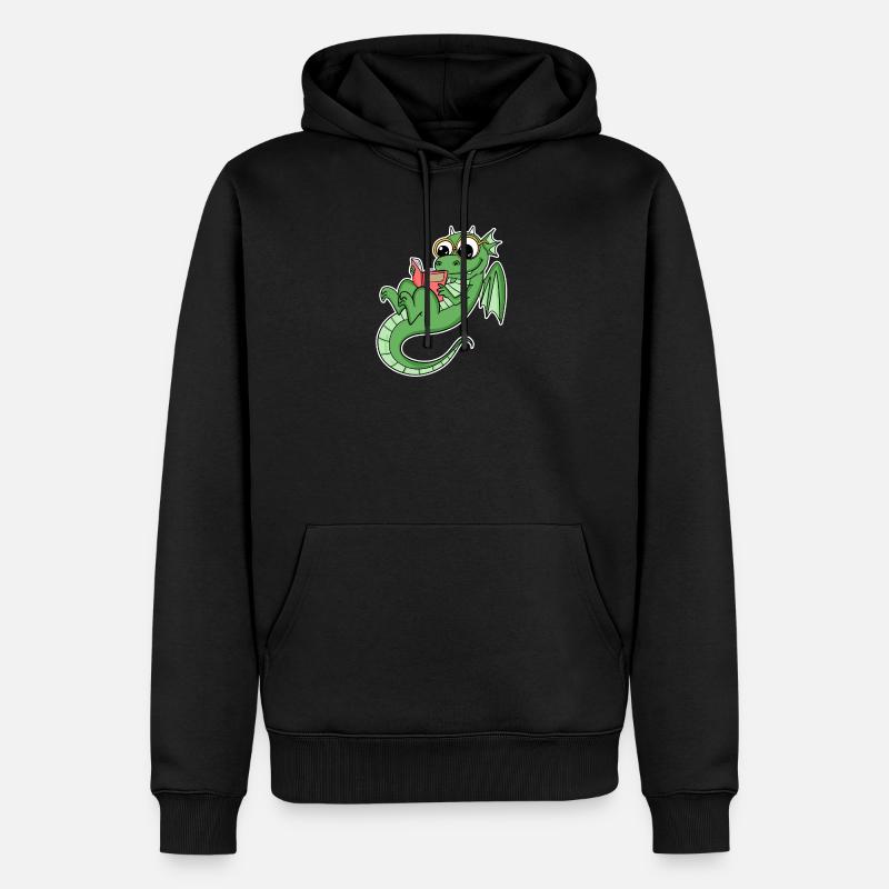 Drache Bücher Buch Lesen - Männer Premium Bio Hoodie - Schwarz