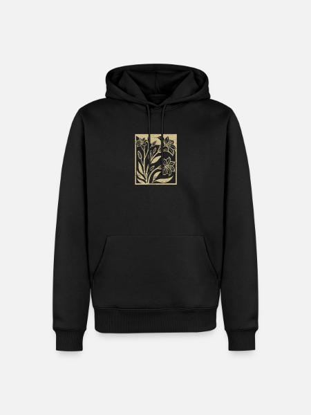 Lilies - Woodcut - Spring - Summer - Saying - Men’s Premium Organic Hoodie - black
