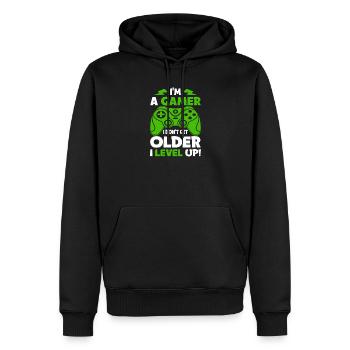 I Don’t Get Older I Level Up – Funny Gaming Motiv - Männer Premium Bio Hoodie - Schwarz - Vorne - Nico (187cm)