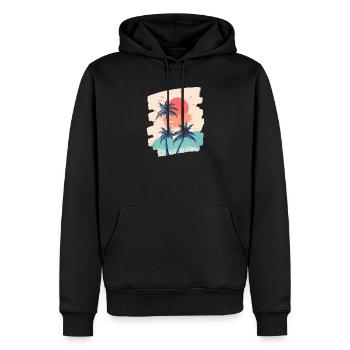 Plage Palmiers Coucher de soleil Été - Sweat à capuche Premium bio Homme - noir - Devant - Nico (187cm)