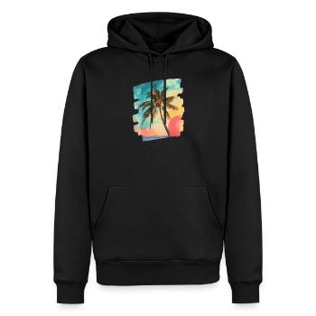 Plage Palmiers Coucher de soleil Été - Sweat à capuche Premium bio Homme - noir - Devant - Nico (187cm)
