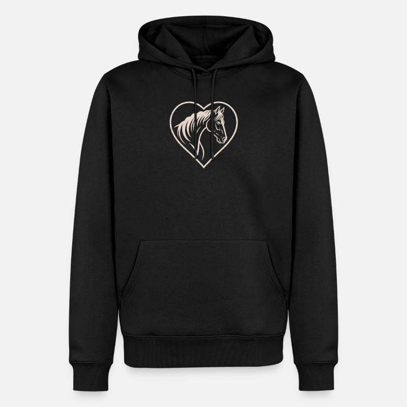 Herz und Pferd Silhouette Design - Männer Premium Bio Hoodie - Schwarz