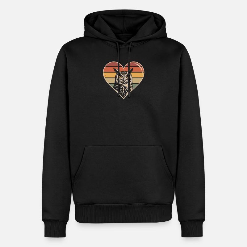 Retro Eule Herz Design - Männer Premium Bio Hoodie - Schwarz