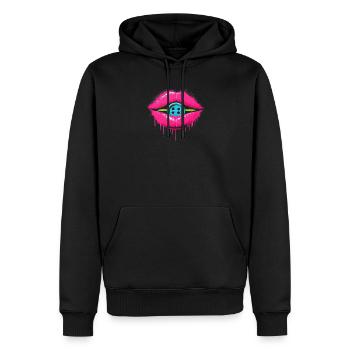 Pop Art Lèvres avec Bouton Bleu - Sweat à capuche Premium bio Homme - noir - Devant - Nico (187cm)