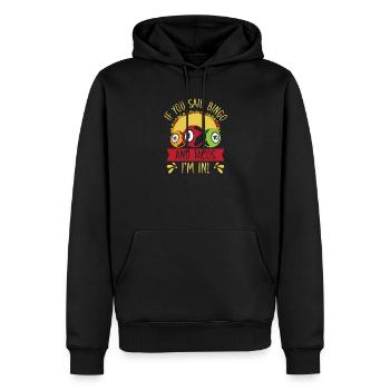 Jeu de bingo Bingo &amp; Tacos Je suis dans le bingo - Sweat à capuche Premium bio Homme - noir - Devant - Nico (187cm)