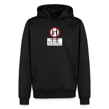 21 Be careful to only fill beer as fuel - Men’s Premium Organic Hoodie - black - Front - Nico (187cm)