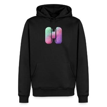 Lettre H en aspect fourrure pastel et dégradé de couleurs - Sweat à capuche Premium bio Homme - noir - Devant - Nico (187cm)