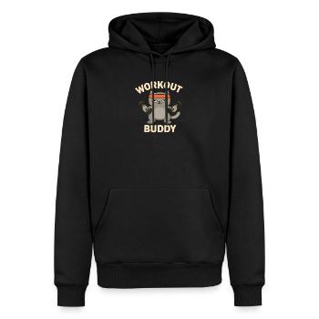 Workout Buddy – Strong Fitness Cat - Men’s Premium Organic Hoodie - black - Front - Nico (187cm)