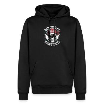 Bad Choices Make Good Stories Skull - Men’s Premium Organic Hoodie - black - Front - Nico (187cm)