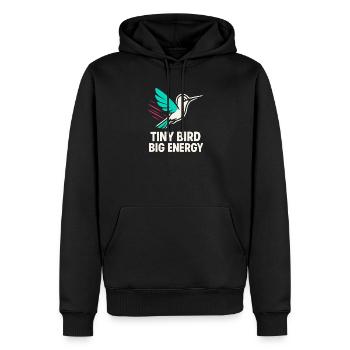Funny Hummingbird Mem Tiny Bird Big Energy - Men’s Premium Organic Hoodie - black - Front - Nico (187cm)