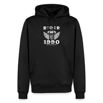 Cycliste depuis 1990 - 35 ans de route, d’huile et de carburant - Sweat à capuche Premium bio Homme - noir - Devant - Nico (187cm)