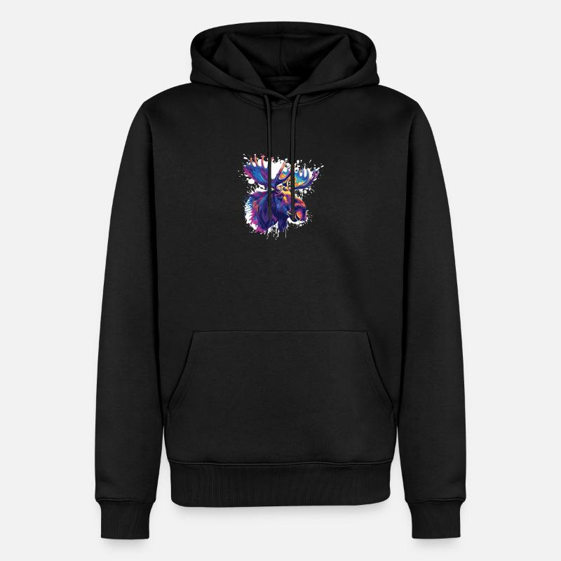 Bunter Elch Kopf Farbexplosion - Männer Premium Bio Hoodie - Schwarz