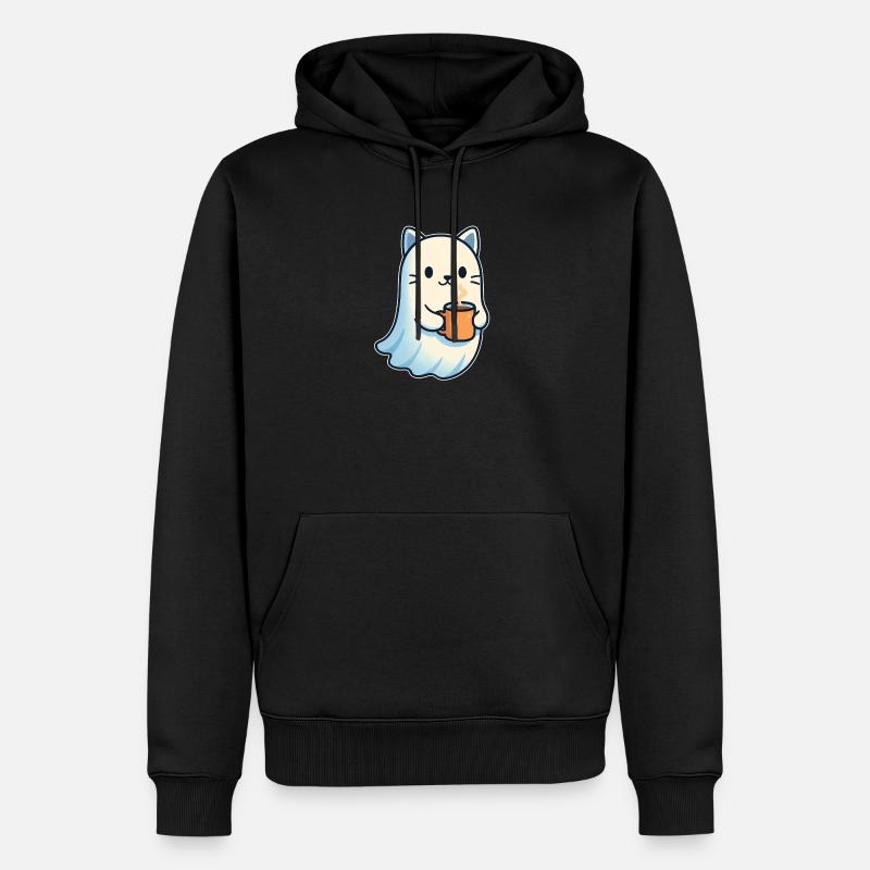 Kaffeegeist Katze mit Becher - Männer Premium Bio Hoodie - Schwarz