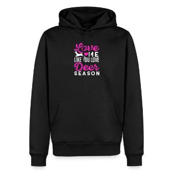 Aimez-moi comme vous aimez l’humour de la saison du cerf - Sweat à capuche Premium bio Homme - noir - Devant - Nico (187cm)