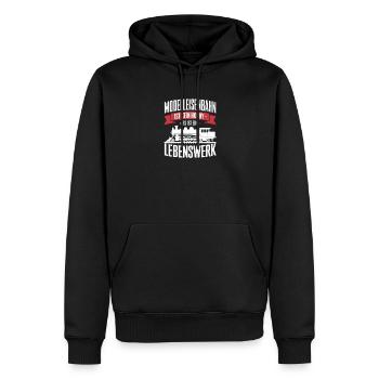 Modellbahn Lebenswerk Banner - Männer Premium Bio Hoodie - Schwarz - Vorne - Nico (187cm)