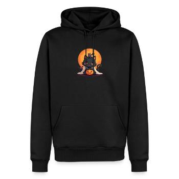 Halloween Katze mit Halloween Kürbis - Männer Premium Bio Hoodie - Schwarz - Vorne - Nico (187cm)