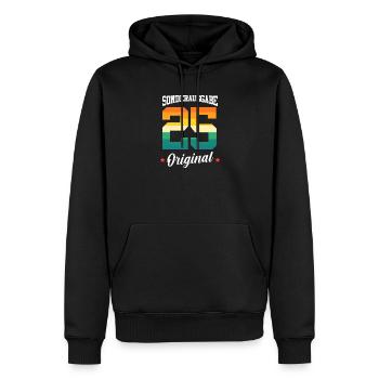 25 Anniversaire - Sweat à capuche Premium bio Homme - noir - Devant - Nico (187cm)