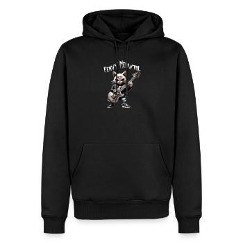 Katzen-Rocker mit Gitarre - Männer Premium Bio Hoodie - Schwarz - Vorne - Nico (187cm)