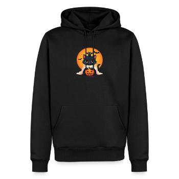 Halloween Katze mit Halloween Kürbis - Männer Premium Bio Hoodie - Schwarz - Vorne - Nico (187cm)