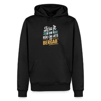 Läuft bei mir rückwärts und bergab - Männer Premium Bio Hoodie - Schwarz - Vorne - Nico (187cm)