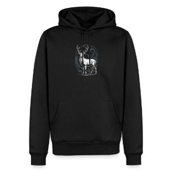 Cerf blanc avec bois lune et ornement de forêt - Sweat à capuche Premium bio Homme - noir - Devant - Nico (187cm)