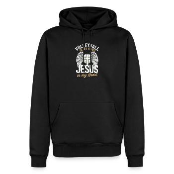 Volley-ball et Jésus – Conception d’une croix avec des ailes - Sweat à capuche Premium bio Homme - noir - Devant - Nico (187cm)