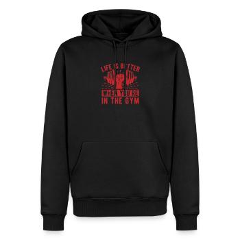 Fitness Motivation Bodybuilder Life Is Better Gym - Männer Premium Bio Hoodie - Schwarz - Vorne - Nico (187cm)