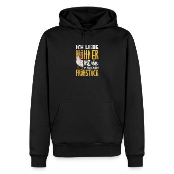 J’adore les poulets – ils font caca au petit-déjeuner - Sweat à capuche Premium bio Homme - noir - Devant - Nico (187cm)