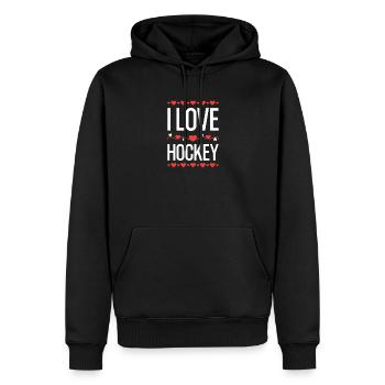 I Love Hockey Aufdruck - Männer Premium Bio Hoodie - Schwarz - Vorne - Nico (187cm)