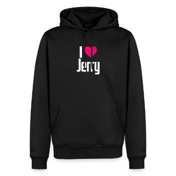 I Love Jerry Pinkes Herz Ich liebe Jerry - Männer Premium Bio Hoodie - Schwarz - Vorne - Nico (187cm)