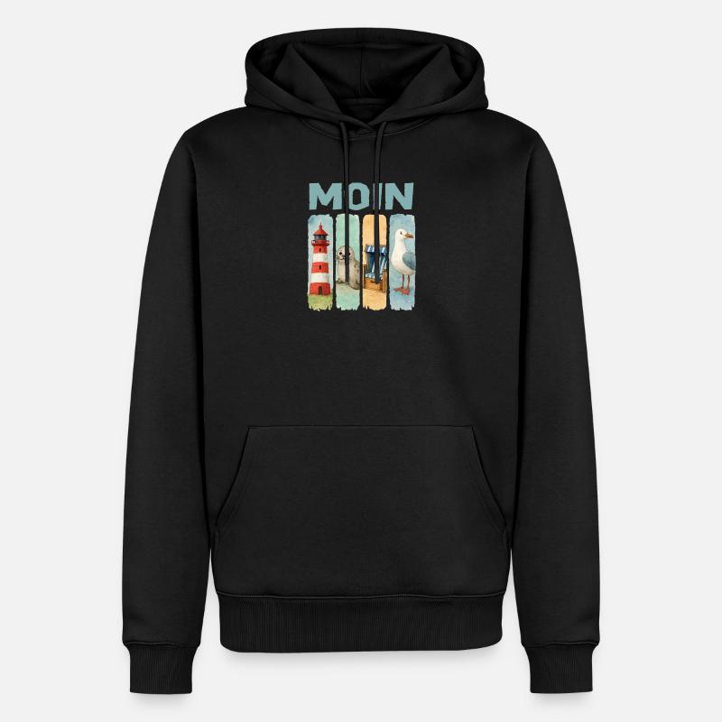Moin Leuchtturm Robbe Strandkorb Möwe Küste - Männer Premium Bio Hoodie - Schwarz