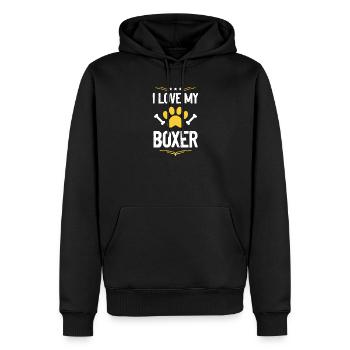 J’adore mon boxer - Sweat à capuche Premium bio Homme - noir - Devant - Nico (187cm)