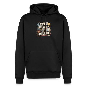 1995 Kein WLAN, aber echte Freunde - Männer Premium Bio Hoodie - Schwarz - Vorne - Nico (187cm)