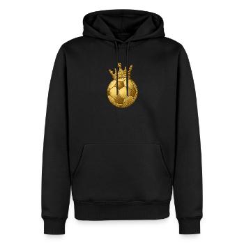 Goldener Fußball mit Krone – Fan & Ultras Design - Männer Premium Bio Hoodie - Schwarz - Vorne - Nico (187cm)