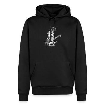 Teckel guitare jouant chien - Sweat à capuche Premium bio Homme - noir - Devant - Nico (187cm)