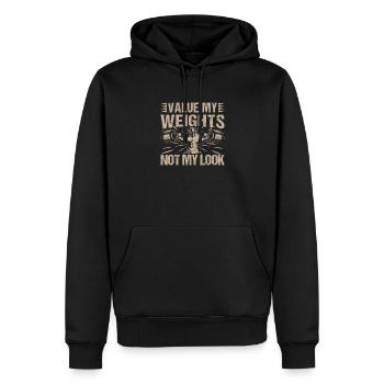 Fitness Motivation Bodybuilder Value Weights Not - Männer Premium Bio Hoodie - Schwarz - Vorne - Nico (187cm)