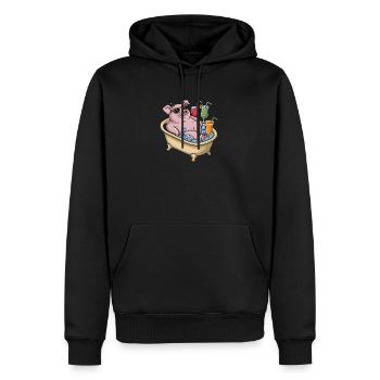 Entspannendes Schwein Im Bad Mit Cocktails - Männer Premium Bio Hoodie - Schwarz - Vorne - Nico (187cm)