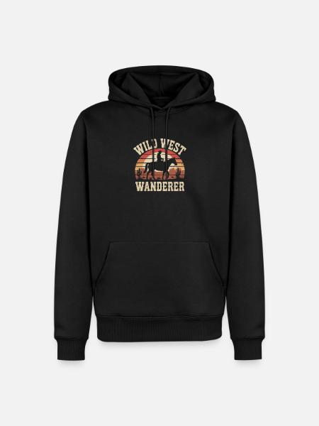 Wild West Wanderer – Cowboy & Pferd - Männer Premium Bio Hoodie - Schwarz