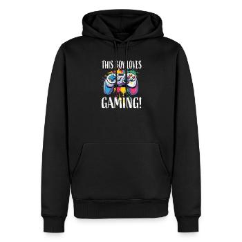 Boy Loves Gaming – Colorful Controller Splash - Men’s Premium Organic Hoodie - black - Front - Nico (187cm)