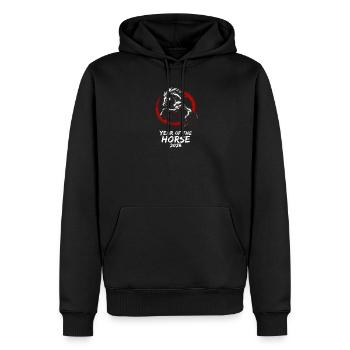 Jahr des Pferdes 2026 Chinesisches Neujahr - Männer Premium Bio Hoodie - Schwarz - Vorne - Nico (187cm)
