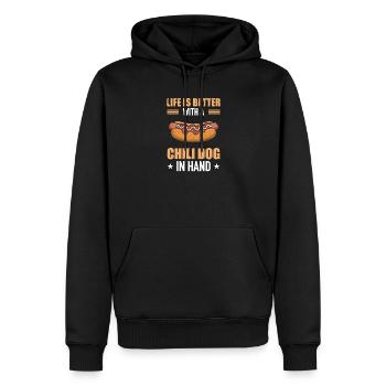 La vie est meilleure avec un chili dog en main - Sweat à capuche Premium bio Homme - noir - Devant - Nico (187cm)