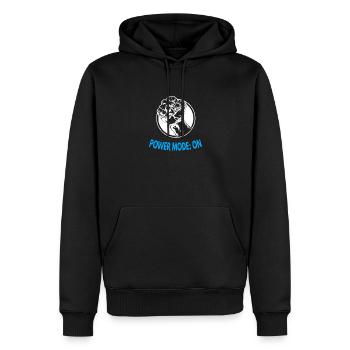 Power Mode: ON – Strong Fist Graphic - Männer Premium Bio Hoodie - Schwarz - Vorne - Nico (187cm)