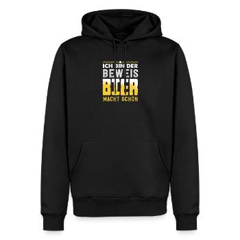 Je suis la preuve – la bière te rend belle - Sweat à capuche Premium bio Homme - noir - Devant - Nico (187cm)