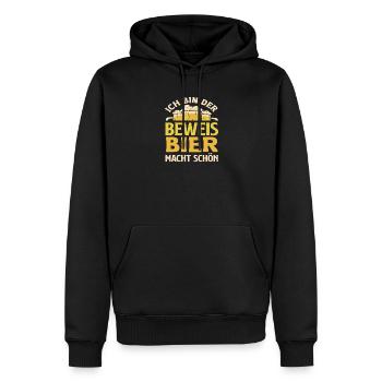 Ich bin der Beweis - Bier macht schön - Männer Premium Bio Hoodie - Schwarz - Vorne - Nico (187cm)