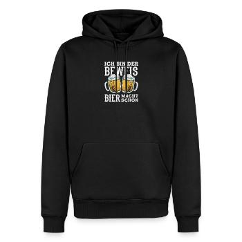 Je suis la preuve – la bière te rend belle - Sweat à capuche Premium bio Homme - noir - Devant - Nico (187cm)
