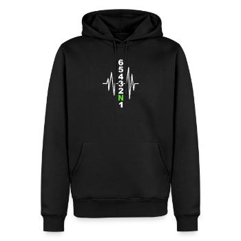 Motif de changement de vitesse de moto avec battement de cœur – Biker - Sweat à capuche Premium bio Homme - noir - Devant - Nico (187cm)
